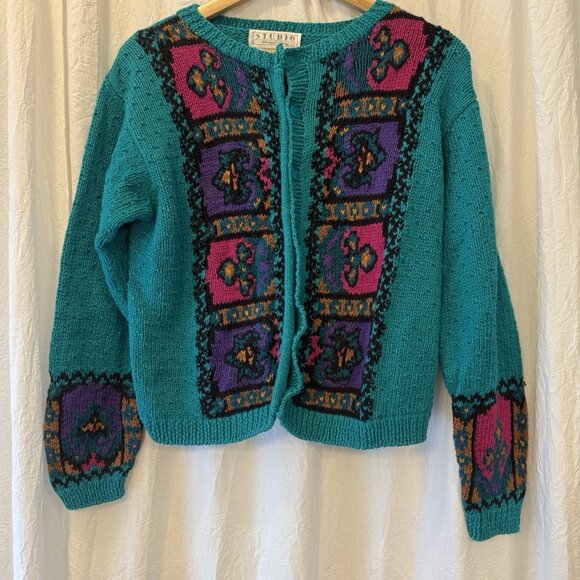 Vintage Michelle Stuart Studio Knit Cardigan Sweater Boho Artsy Cottage Size Med - Picture 1 of 7